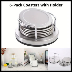 6x Stainless Steel Coasters For Drink With Holder Heat Resistant Cup Mat Pad Set - Picture 1 of 11