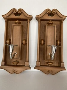 Burwood Products Colonial/Boho Candle Sconces Wall Decor Pair Vintage USA 7x15" - Picture 1 of 8