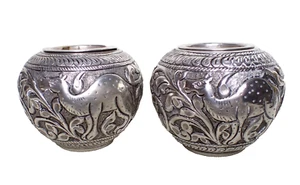 Oman Silver Candle Holders Middle Eastern Repousse Camels Foliage Hallmarked Vtg - Picture 1 of 10