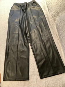 Asos Womens Faux Leather Trousers Wide leg Black - Size 6 - Picture 1 of 7