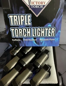12 PACK Triple Clear Color Torch Lighter Adjustable Flame W/Cigar Puncher GR - Picture 1 of 5