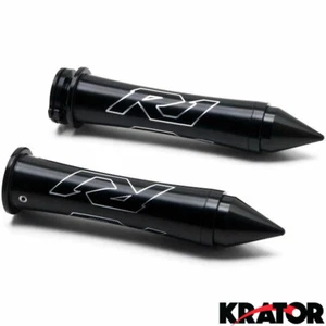 Black Pair Custom Hand Grips Logo Spiked Bar Ends For Yamaha YZF R6 R1 YZF-R6 - Picture 1 of 4
