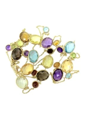 Collar de oro amarillo de 14k con piedras preciosas multicolores genuinas 36 ovaladas 8x10 y... Foto 1 de 2