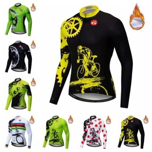Thermal Cycling Jersey Men's Long Sleeve Winter Cycle Bike Shirt Top Reflective - Picture 1 of 18