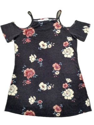 Love Fire Cold Shoulder Short Sleeve Floral Shirt Womens Large Purple - Image 1 of 4