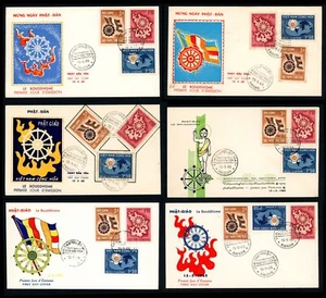 SOUTH VIETNAM 6 Different 1965 FDC Buddha's Birth 255-257 Mừng Phật Đản (L1086) - Picture 1 of 7