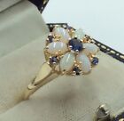 STUNNING 14K 14CT YELLOW GOLD FIERY OPAL AND SAPPHIRE CLUSTER RING SIZE P