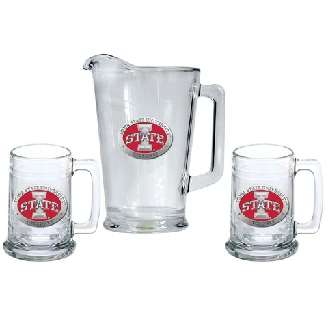 Iowa State Cyclones Pitcher and 2 Stein Glass Set Beer Set Cover