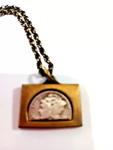 Lady Liberty Dime Pendant antiqued 18kt yellow gold silver half coin chain NEW - Picture 1 of 5