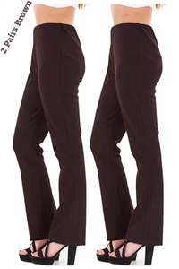 Ladies Finely Ribbed Bootleg STRETCH Trousers (2 PAIRS IN BROWN) Size 10 to 24 - Picture 1 of 2