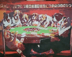 Dogs Playing Poker. Acrylic paint on canvas. - Picture 1 of 2