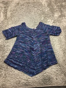 Faded Glory Acrylic Top Women Size Medium Blue Purple Short Sleeve Open Shoulder - Picture 1 of 12