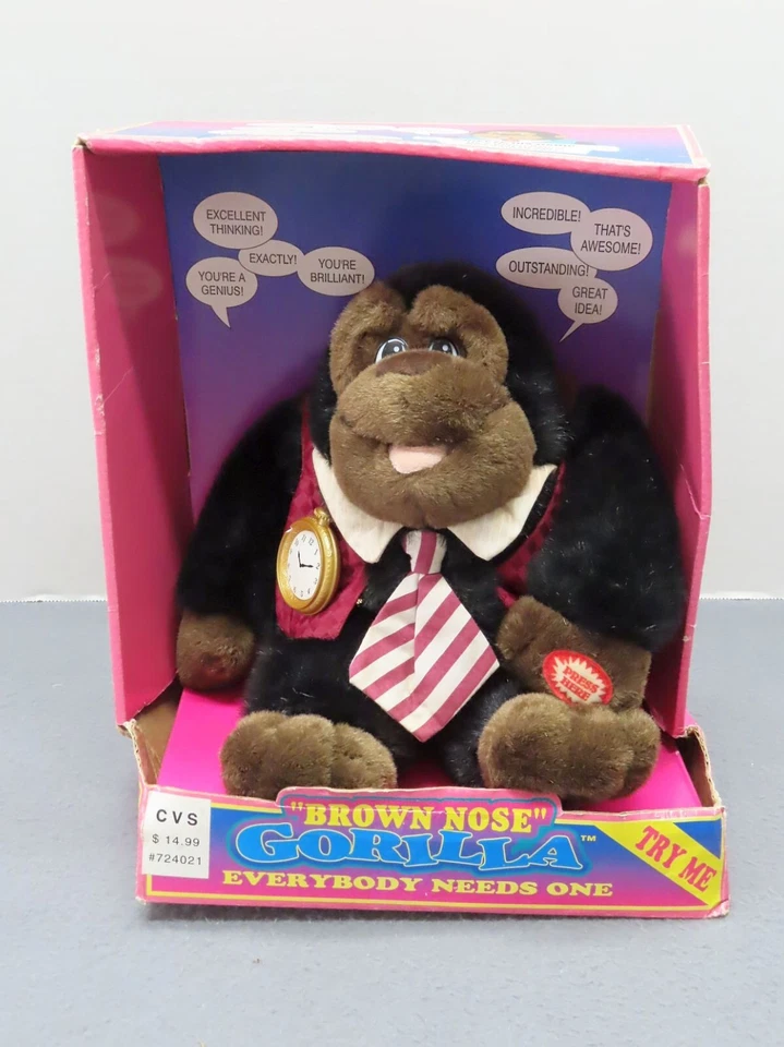 Vintage 90s RARE Brown Nose Gorilla Talks Collectible Plush Stuffed Toy Doll M25