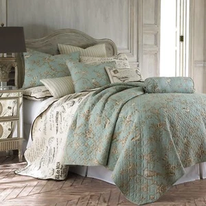Lyon Teal Quilt Set King/cal King Quilt + Two King Pillow Shams Bird Toile Teal - Picture 1 of 5
