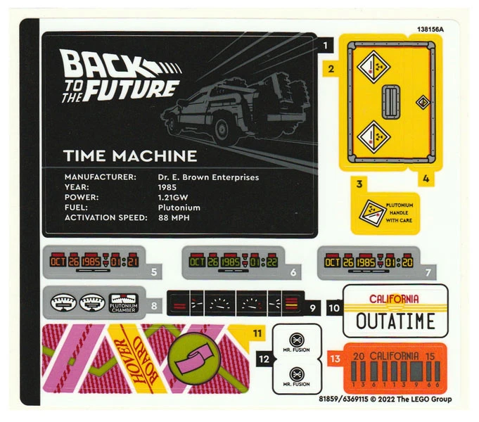 LEGO STICKER SHEET #1 ONLY BACK TO FUTURE TIME MACHINE 10300 from set New - Image 1 of 1