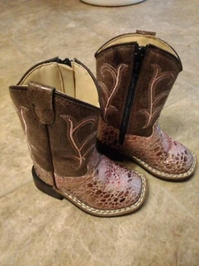 Old West Pink Shimmer Tolddler - cowboy Boots youth Kids Girls - Vb1054 size 4 - Picture 1 of 5