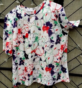 DONNKENNY Women’s Sz 16 Blouse Multicolored Flowers S/S Made USA Vintage - Picture 1 of 9
