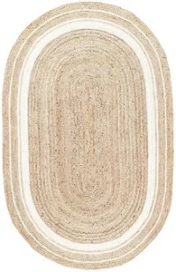 Rug Natural Jute Hand Braided Oval Shape Reversible Braided Modern Rustic Look - Picture 1 of 38