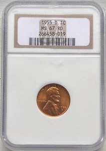 1955 D Lincoln Wheat Cent 1C - NGC MS67RD - Picture 1 of 2