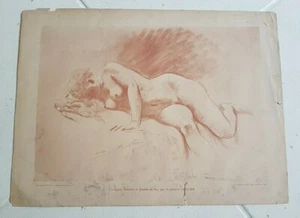 Héliotypie le Deley Dessin femme nu.  Drawing naked woman. La Lyre - Imagen 1 de 12