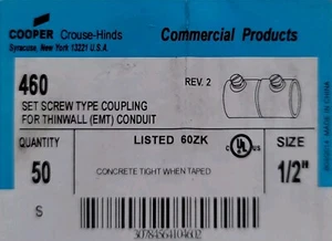 Cooper Crouse-Hinds 460 Set Screw Type Coupling EMT Conduit 1/2" LOT OF 19 - Picture 1 of 4