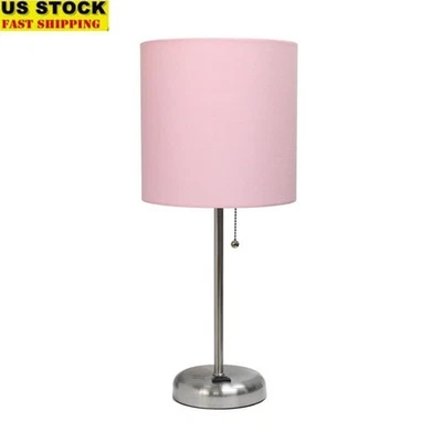 Abajur bastão com tomada de carregamento tecido sombra quarto infantil escritório berçário fácil cuidado - Imagem 1 de 4