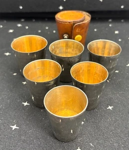 Vintage 6er Set versilberte verschachtelte Schnapsgläser mit Lederetui 2" Germany - Bild 1 von 15