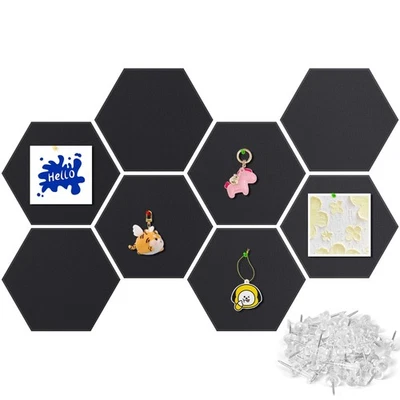 Hexagon Cork Boards Tiles 12x10 Inch Modern Pinboard, 8 Small Office Set 30 Pin - Image 1 of 4