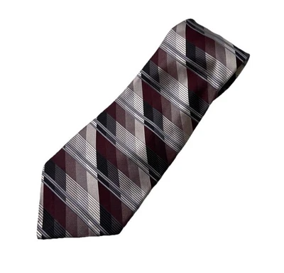 Corbata de cuello para hombre Paul Dione 100 % seda extra larga XL 64” gris borgoña geométrica  Foto 1 de 4