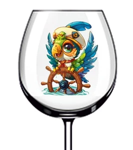 12x Colourful Cute Parrot Captain Vinyl Sticker Decal Tumbler Wine Glass Bottle - Picture 1 of 3