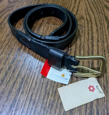 Cinturón grande de cuero negro hebilla de latón macizo Liz Claiborne talla L 38" pulgadas de largo Foto 1 de 3