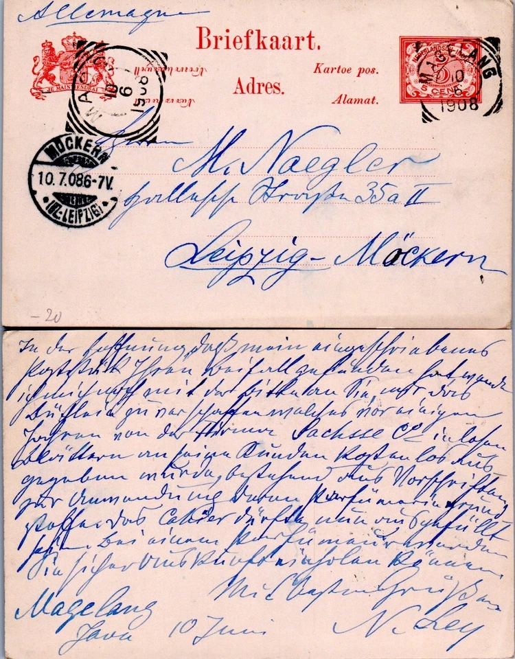 НИДЕРЛАНД ИНДИ ПОЧТОВЫЕ КАНЦЕЛЯРСКИЕ ТОВАРЫ 1908 MAGELANG (A18/48) - Изображение 1 из 1