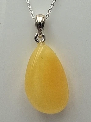 Elegante Ciondolo A Goccia In Ambra | Vera Ambra Butterscotch 925 Argento - Immagine 1 di 4