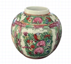 Vaso medaglione rosa famiglia cinese dipinto a mano vaso zenzero senza coperchio asiatico vintage - Foto 1 di 10