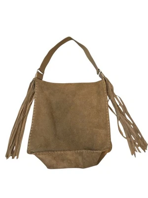 DKNY Handbag Fringe Tassel Shoulder Bag Suede Leather Brown Tan Women’s - Image 1 of 4