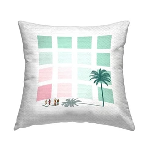 Tropical Palms Beach Geometric Pastel Square Shapes Outdoor Printed Pillow, 1... - Picture 1 of 7