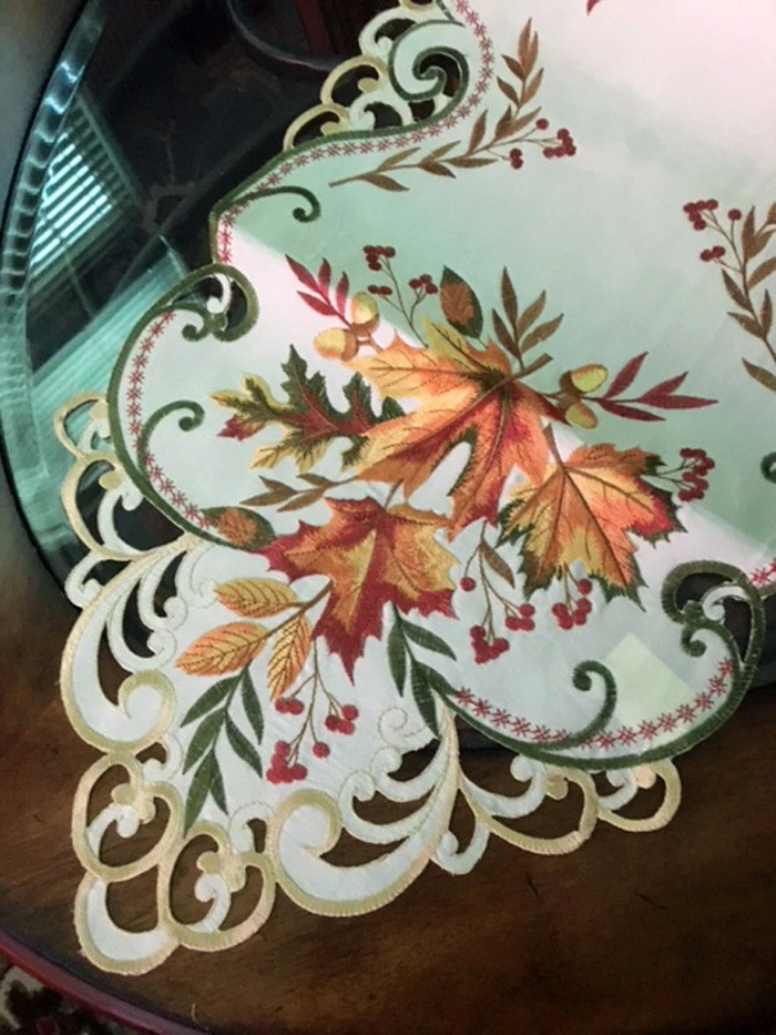 Fall Table Runner Maple Leaves Berries Thanksgiving Autumn Harvest Decor 68"x13" - Image 1 of 4