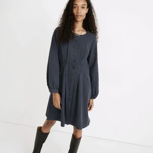 NWT Madewell (Re)sponsible Button Front Mini Dress Size 8 Navy Blue Peasant Boho - Picture 1 of 9