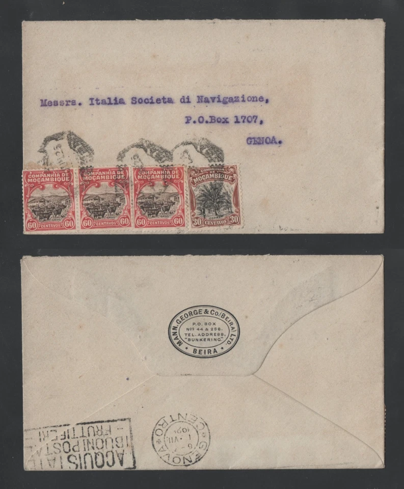 Mozambique Company (Portugal) 1926 Cover to Italy, ANIMALS PLANTS FLORA FVF - Image 1 of 1