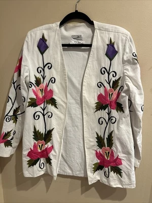 Chaqueta Floral Mexicana Blanca Bordada Talla S Foto 1 de 4