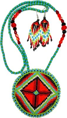 Juego de pendientes collar medallón verde naranja cuentas hechos a mano Foto 1 de 4