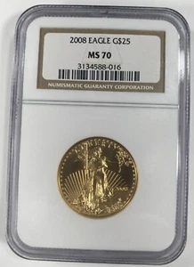 2008 G$25 1/2 Oz. Gold American Eagle Graded by NGC as MS-70 - Picture 1 of 4