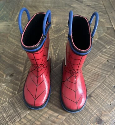 Marvel Spider-Man Rain Boots Pull On Little Boys Size 5/6 - Image 1 of 4