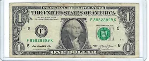 $1 Fantasy TRINARY ALTA SOMMA 5 di un tipo 8s serie # banconota da un dollaro F88828899K - Foto 1 di 3