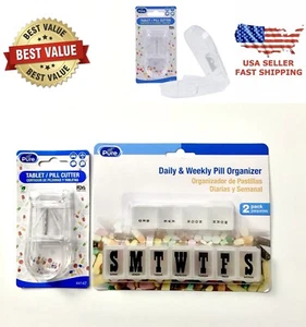 JUEGO DE 3 PIEZAS DE CORTADOR DE PASTILLAS TRANSPARENTE CON ALMACENAMIENTO, ORGANIZADOR DE PASTILLAS DIARIO Y SEMANAL - Imagen 1 de 4