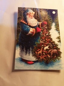 Vintage viktorianische blaue Weihnachtsmann Weihnachtsbaum Gruß Geschenk Postkarte - Bild 1 von 6