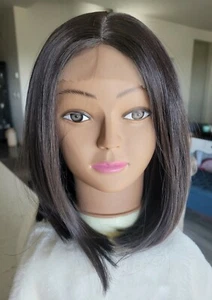 Partial Front Lace Brown MidPart Short Bob Synthetic Wig, Heat Resistance, 6/8 - Picture 1 of 12