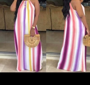 Stripe Multi Color Halter Maxi Dress - Picture 1 of 1