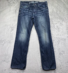 Pantalones de mezclilla Helix Jeans para hombre talla 34x34 ajustados bigotes azul lavado oscuro N56 - Imagen 1 de 17