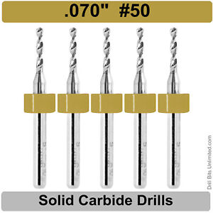 .070" .07" #50 Carbide Drill Bit 1/8" Shank FIVE Pieces - Premium Carbide Drills